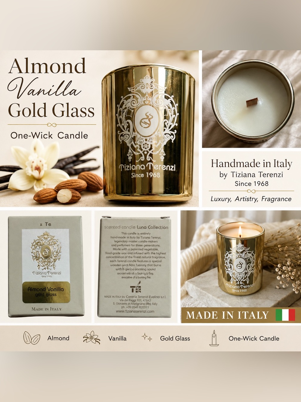 Almond Vanilla Gold Glass One-Wick Candle